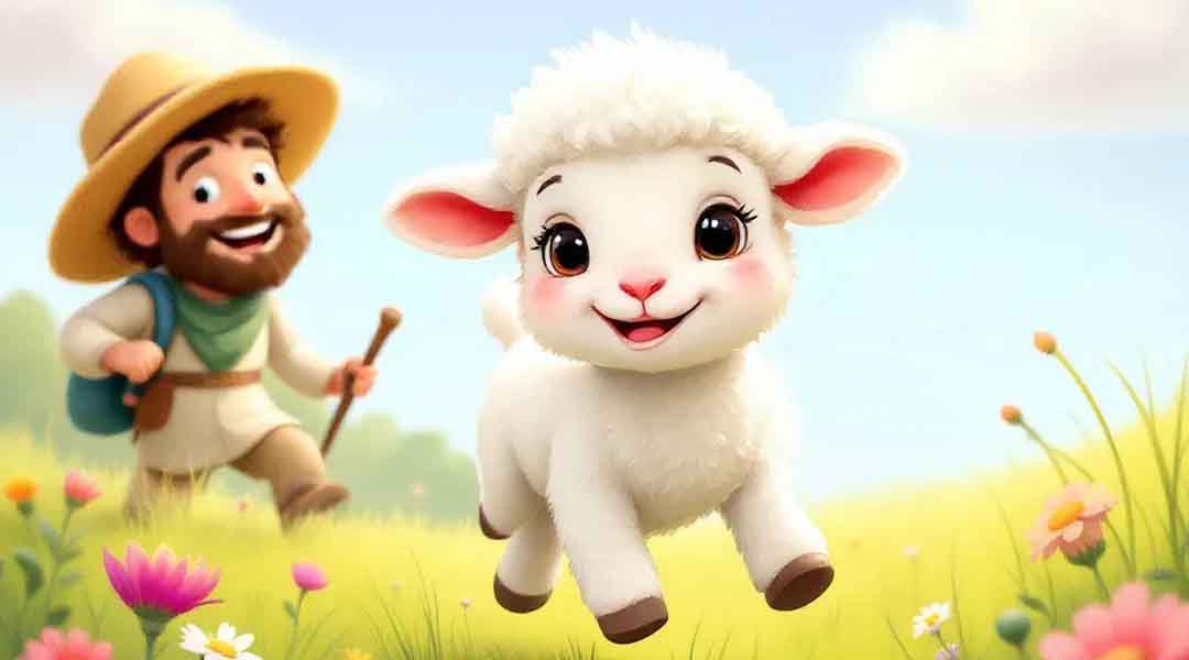 Lovey Lamb standing happily in a sunny meadow.